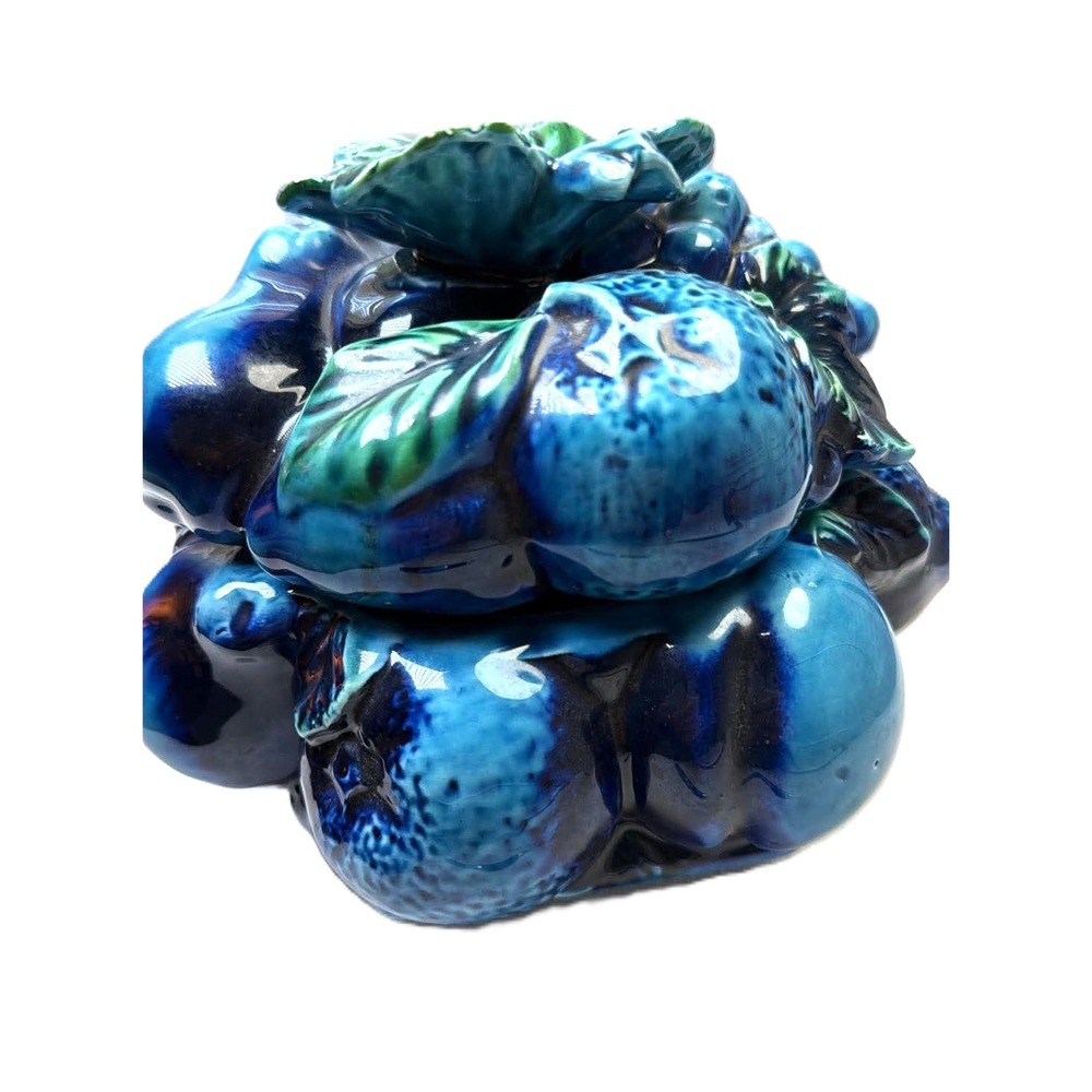 Inarco Lidded Fruit Bowl Centerpiece Blue Green Vintage E2375 MCM Ceramic